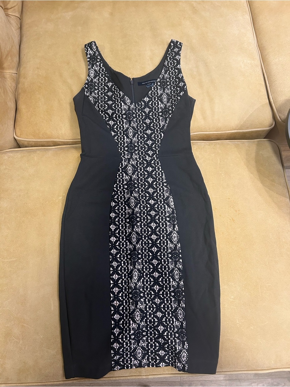 French Connection Grey Midi Dress with Light Pink Geometric Center Panel